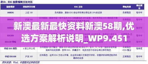 新澳最新最快资料新澳58期,优选方案解析说明_WP9.451