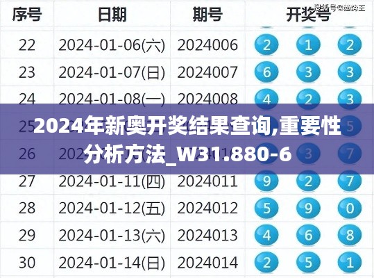 2024年新奥开奖结果查询,重要性分析方法_W31.880-6