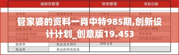 管家婆的资料一肖中特985期,创新设计计划_创意版19.453