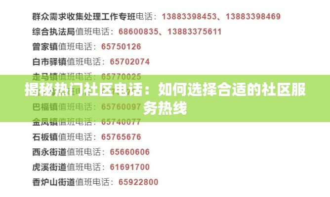 揭秘热门社区电话:如何选择合适的社区服务热线