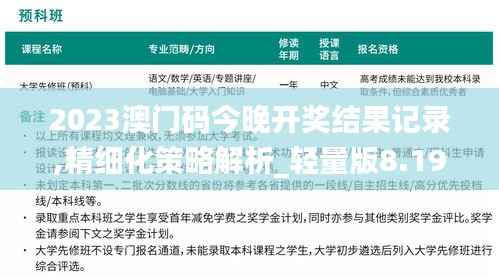 2023澳门码今晚开奖结果记录,精细化策略解析_轻量版8.193