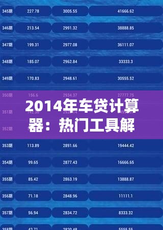 2014年车贷计算器:热门工具解析与使用指南