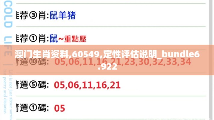 澳门生肖资料,60549,定性评估说明_bundle6.922