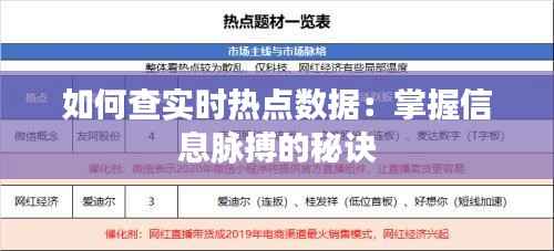 如何查实时热点数据:掌握信息脉搏的秘诀