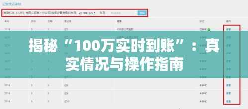 揭秘“100万实时到账”:真实情况与操作指南