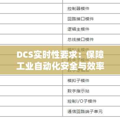 DCS实时性要求:保障工业自动化安全与效率的关键