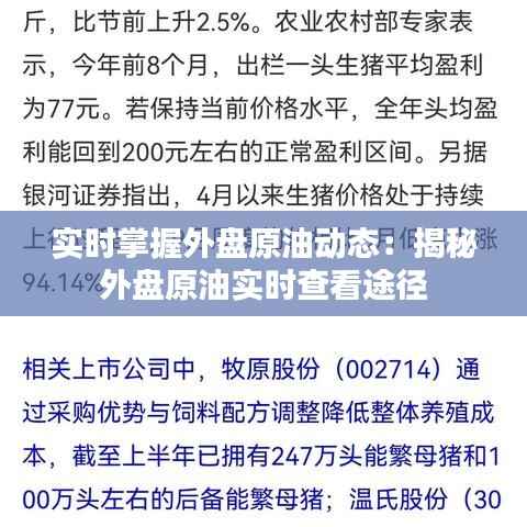 实时掌握外盘原油动态：揭秘外盘原油实时查看途径