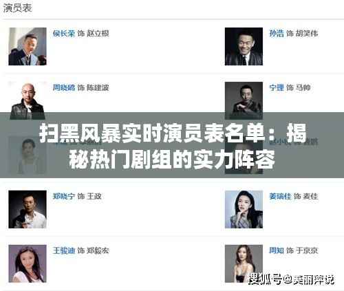 扫黑风暴实时演员表名单:揭秘热门剧组的实力阵容