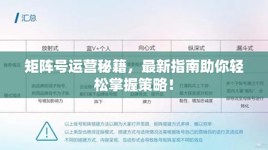 矩阵号运营秘籍，最新指南助你轻松掌握策略！