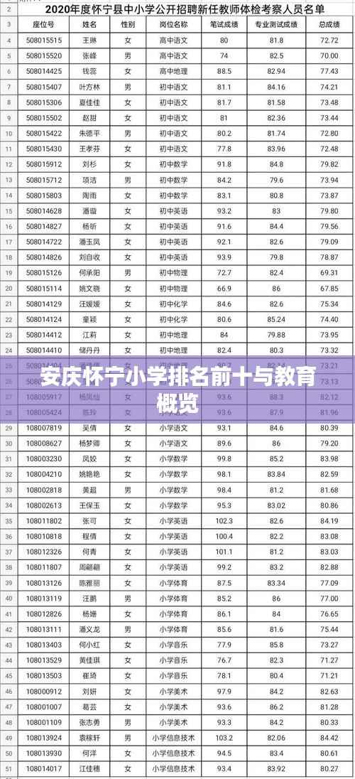 安庆怀宁小学排名前十与教育概览