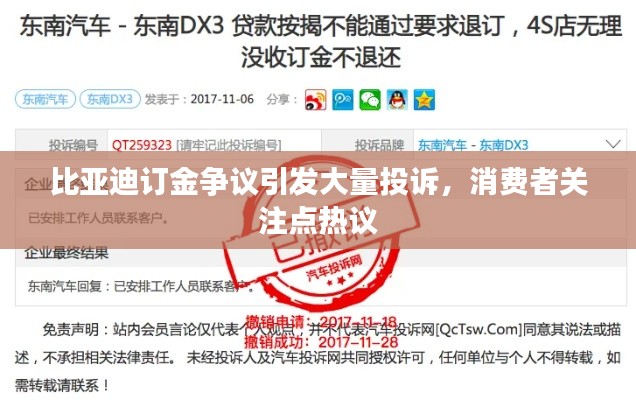 比亚迪订金争议引发大量投诉,消费者关注点热议