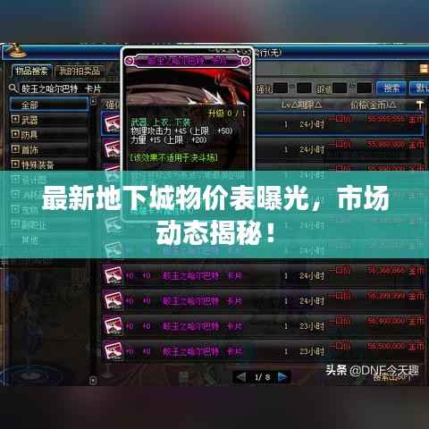 最新地下城物价表曝光,市场动态揭秘!