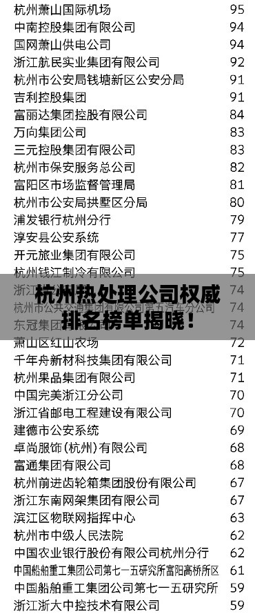 杭州热处理公司权威排名榜单揭晓!