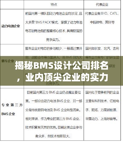 揭秘BMS设计公司排名,业内顶尖企业的实力与影响力榜单
