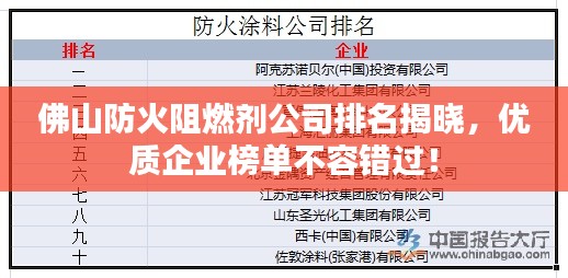 佛山防火阻燃剂公司排名揭晓,优质企业榜单不容错过!