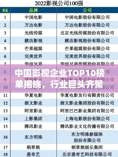 中国影视企业TOP10榜单揭晓，行业巨头齐聚！